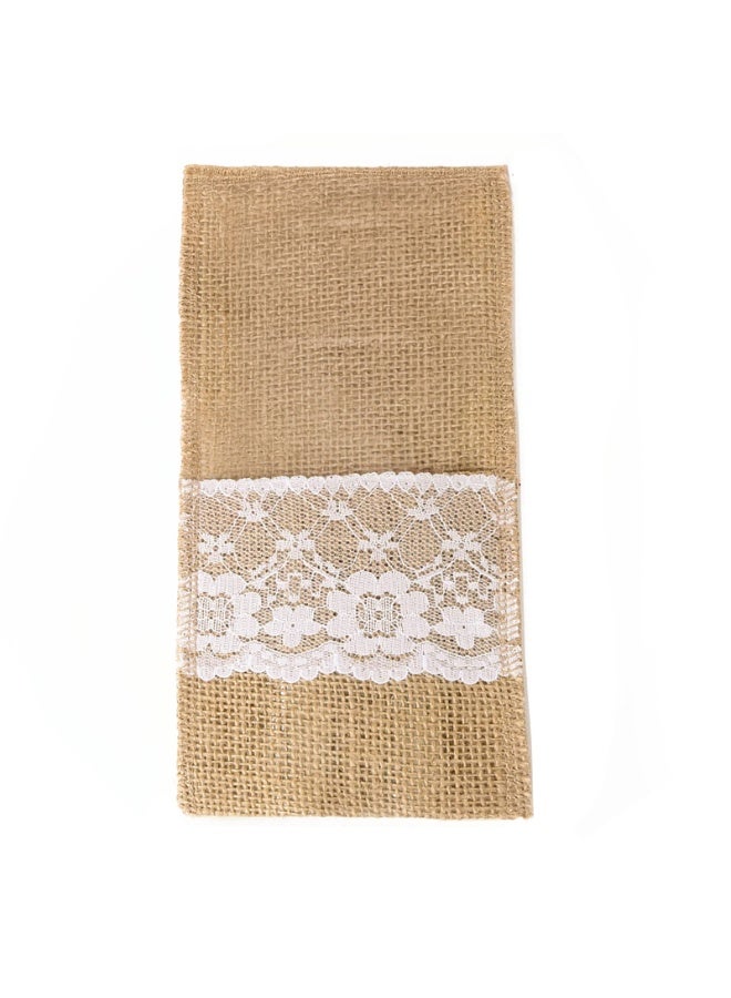 Lace-Trimmed Cutlery Napkin Festive Party Decoration Natural Jute Cutlery Bag - 5 Pcs - Image 1